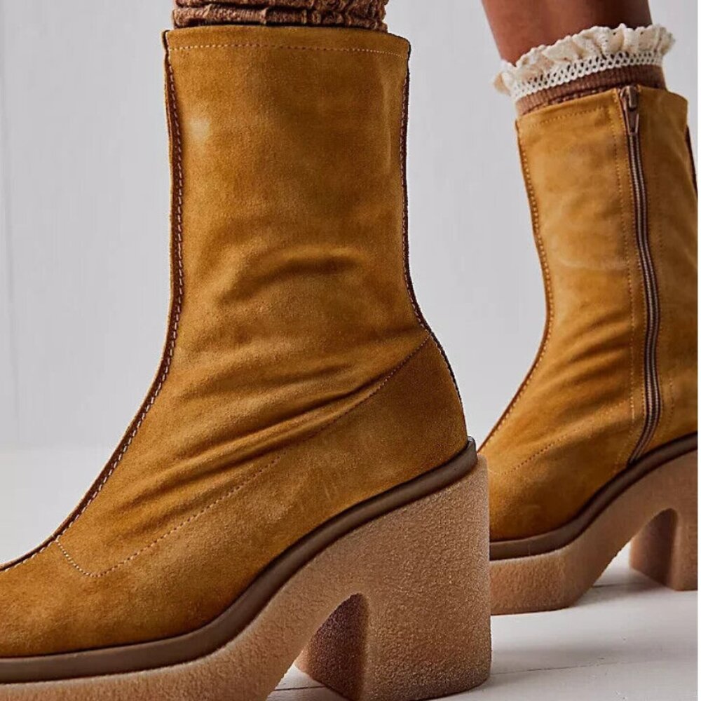 New Free People Gigi Ankle Boots MSRP: $228 Suede Yellow - Picture 2 of 3